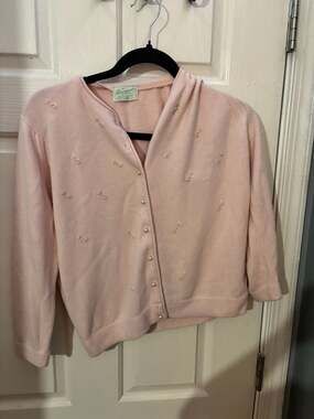 Vintage A Bermuda Pink Embellished Cardigan Sweater Large